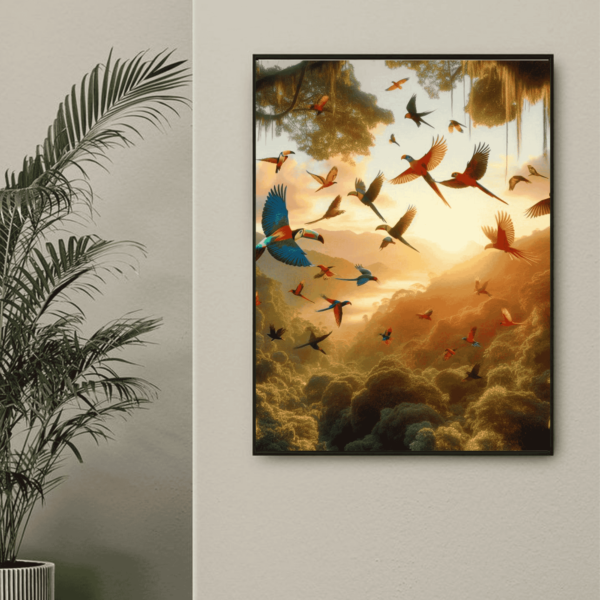 Bird On Pink Flower Wall Art