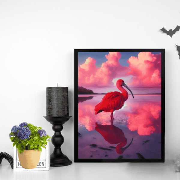 nature bird wall artFlamingo Bird and Crimson Sky Wall Art