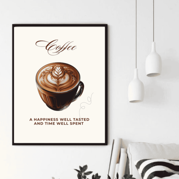 Motivational typographic latte coffee cup wall art